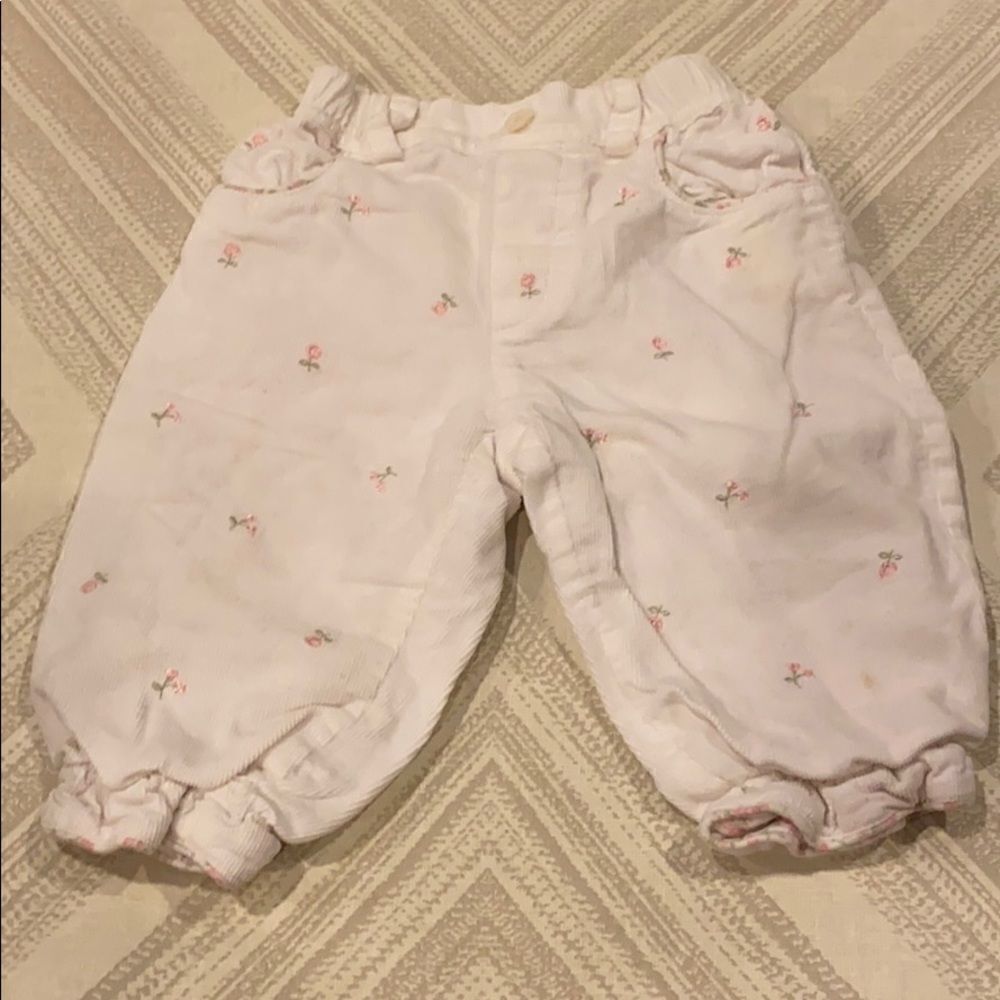 Babycottons Baby White Corduroy Floral Pants